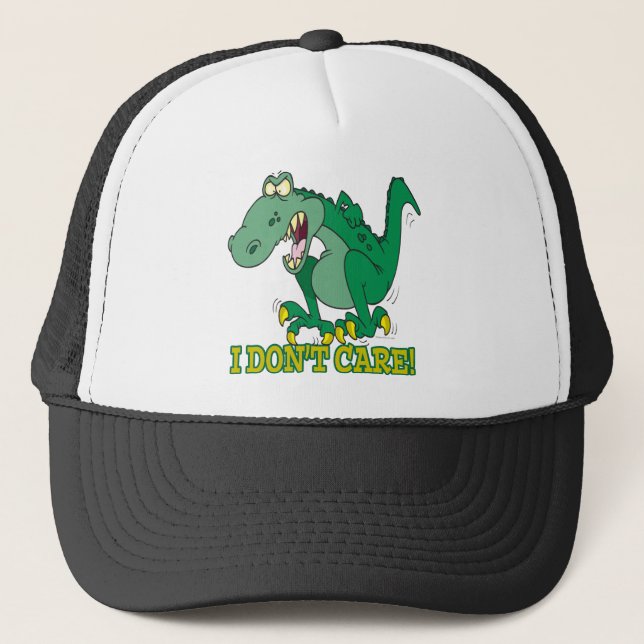 i dont care t-rex temper tantrum trucker hat (Front)