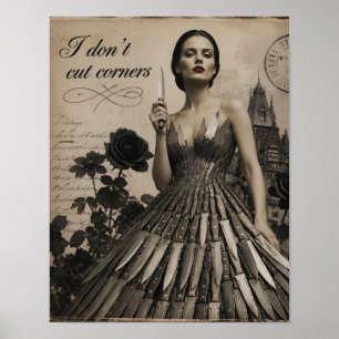 I Dont Cut Corners Surreal Collage Poster