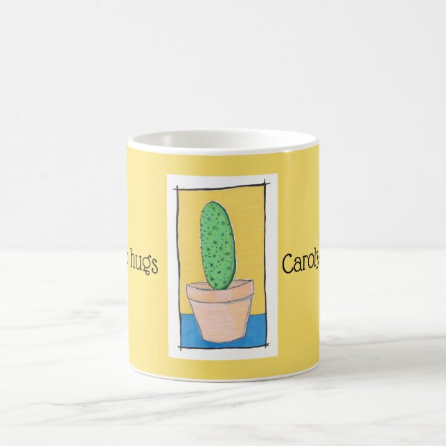 I don't do hugs, prickly cactus, yellow, your name coffee mug (Center)