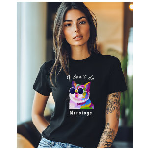 I Don't Do Mornings Sunglasses Cat Pop Art Modern T-Shirt