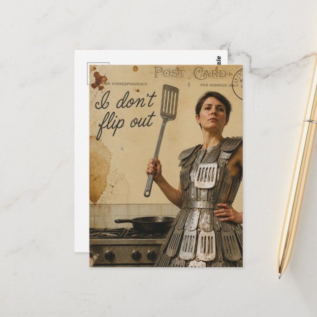 I Dont Flip Out Spatula Funny Fantasy Fashions Postcard (Front/Back In Situ)