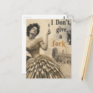 I Dont Give a Fork Surreal Collage Postcard
