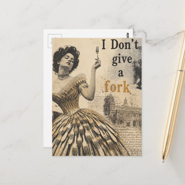 I Dont Give a Fork Surreal Collage Postcard (Front/Back In Situ)