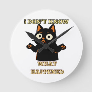 I don't know what happened-Funny cat shirt. Round Clock
