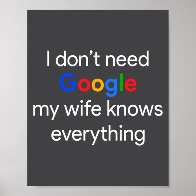 I Don't Need Google, My Wife Knows Everything Funn Poster (Front)