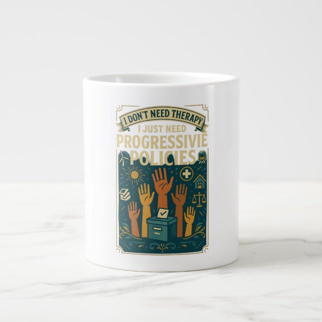I don't need therapy, I need Progressive Policies Large Coffee Mug (Front)