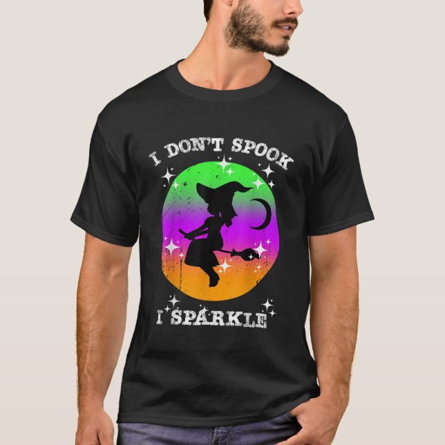 I Dont Spook I Sparkle Witch Broom Kids Halloween  T-Shirt (Front)