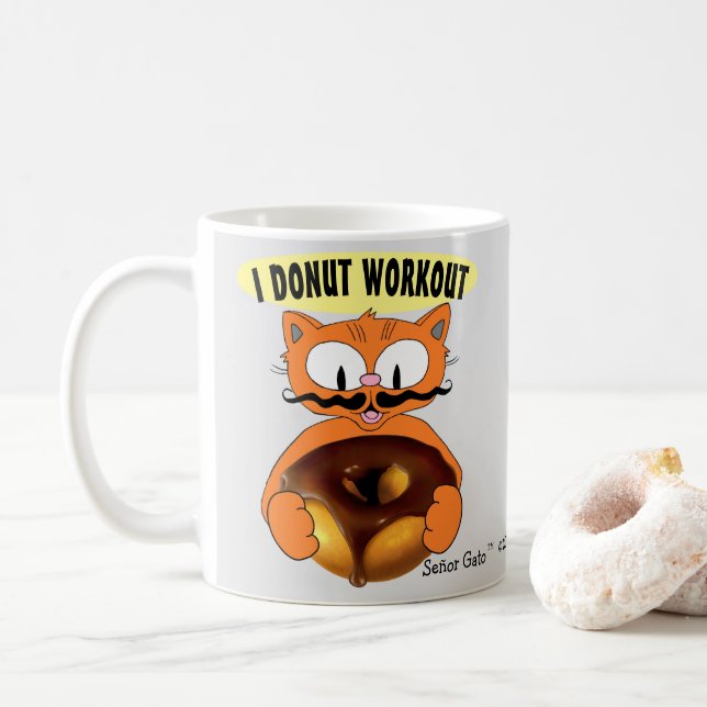 I DONUT WORKOUT Humourous Doughnut Coffee Mug (With Donut)