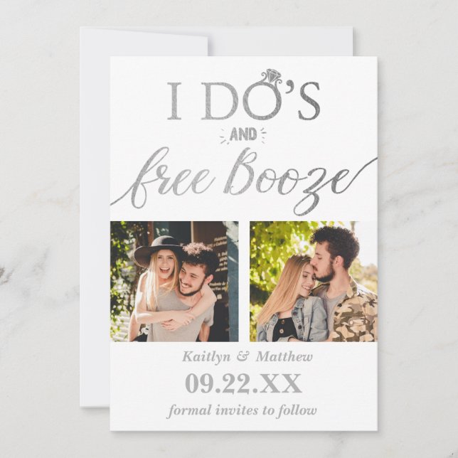 I Do's & Free Booze Modern Wedding Save The Date (Front)
