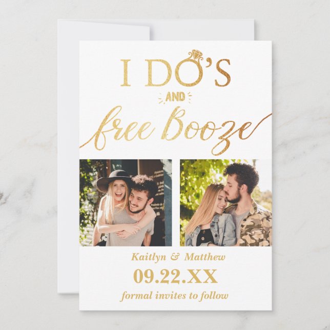 I Do's & Free Booze Modern Wedding Save The Date (Front)