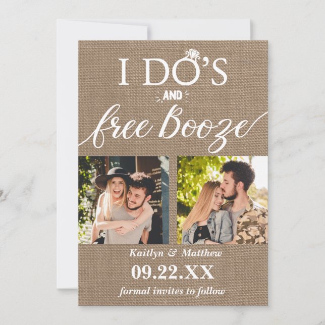 I Do's & Free Booze Modern Wedding Save The Date (Front)