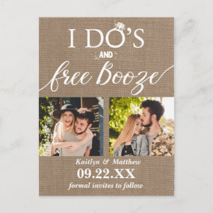 I Do's & Free Booze Modern Wedding Save The Date Announcement Postcard