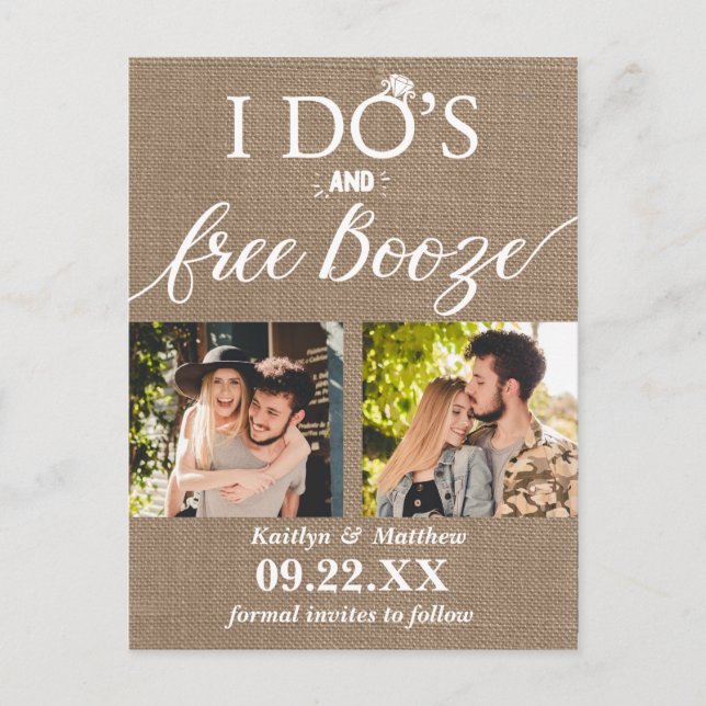 I Do's & Free Booze Modern Wedding Save The Date Announcement Postcard (Front)