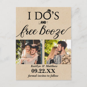I Do's & Free Booze Modern Wedding Save The Date Announcement Postcard