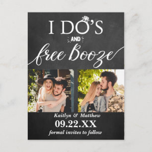 I Do's & Free Booze Modern Wedding Save The Date Announcement Postcard