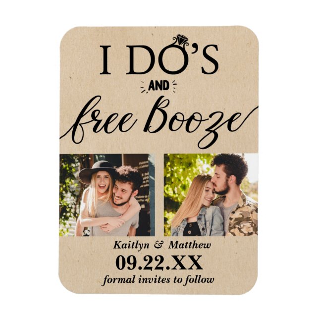 I Do's & Free Booze Modern Wedding Save The Date Magnet (Vertical)