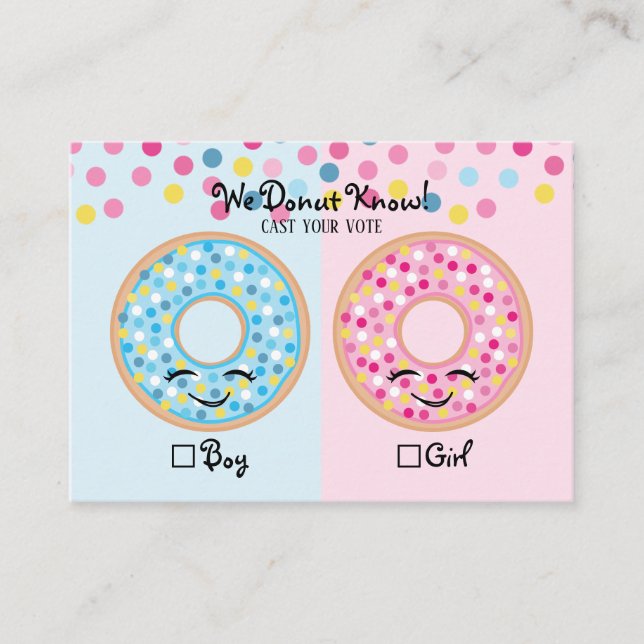 I Doughnut Know Gender Reveal Voting Card (Front)