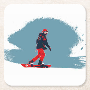 I Dream of Snowboarding - Snowboarder Square Paper Coaster