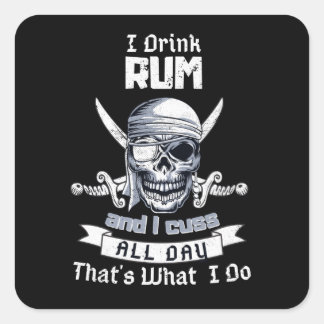 I Drink Rum Pirate Skull Flag Jolly Roger Costume Square Sticker