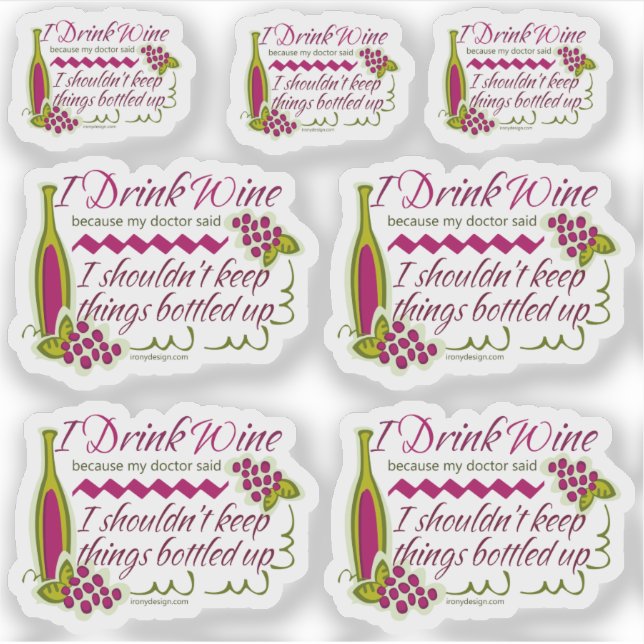 I Drink Wine Funny Quote Set Contour Cut (Front)
