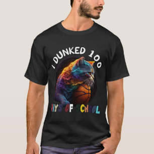 I Dunked 100 Days Of School Cat Basketball 100Days T-Shirt