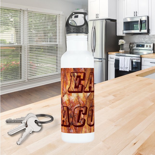 I Eat Bacon Text with Background 710 Ml Water Bottle (Zazzle I Eat Bacon Text with Background Water Bottle (Front))