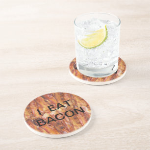 I Eat Bacon Text with Background Coaster