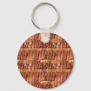 I Eat Bacon Text with Background Key Ring
