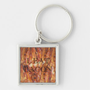 I Eat Bacon Text with Background Key Ring