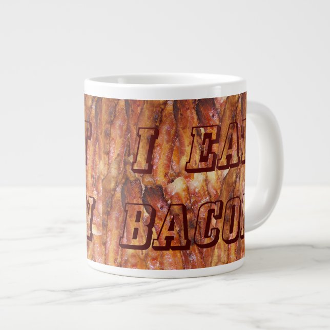 I Eat Bacon Text with Background Large Coffee Mug (Front Right)