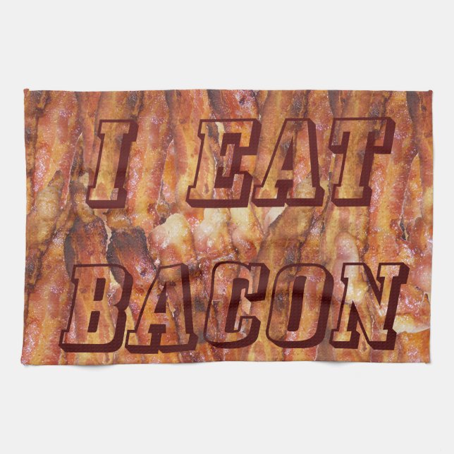 I Eat Bacon Text with Background Tea Towel (Horizontal)