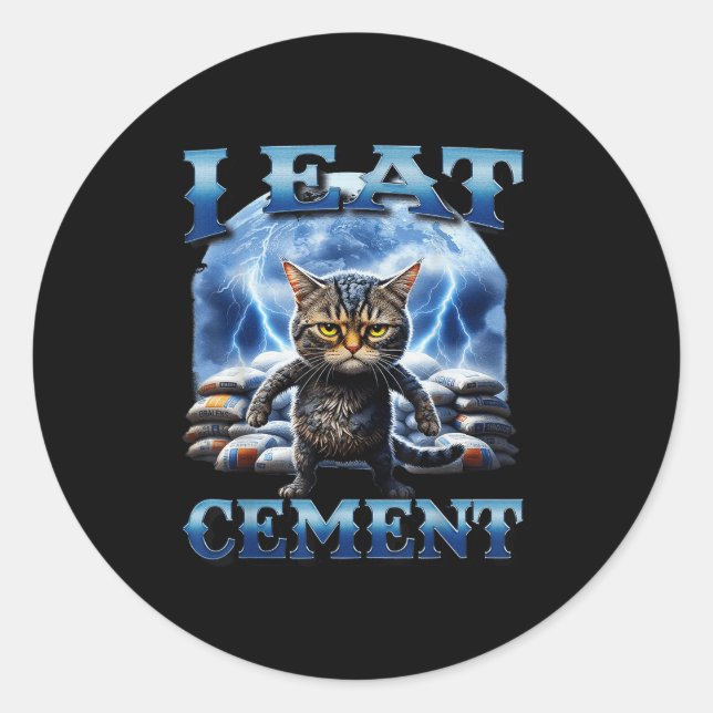 I Eat Cement Cursed Cat Funny Oddly Specific Meme  Classic Round Sticker (Front)