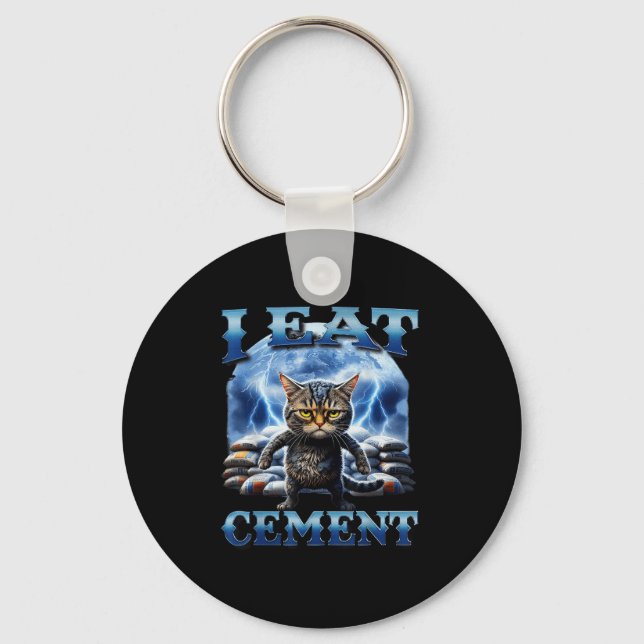 I Eat Cement Cursed Cat Funny Oddly Specific Meme  Key Ring (Front)