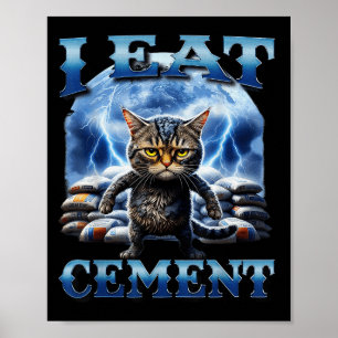 I Eat Cement Cursed Cat Funny Oddly Specific Meme Poster