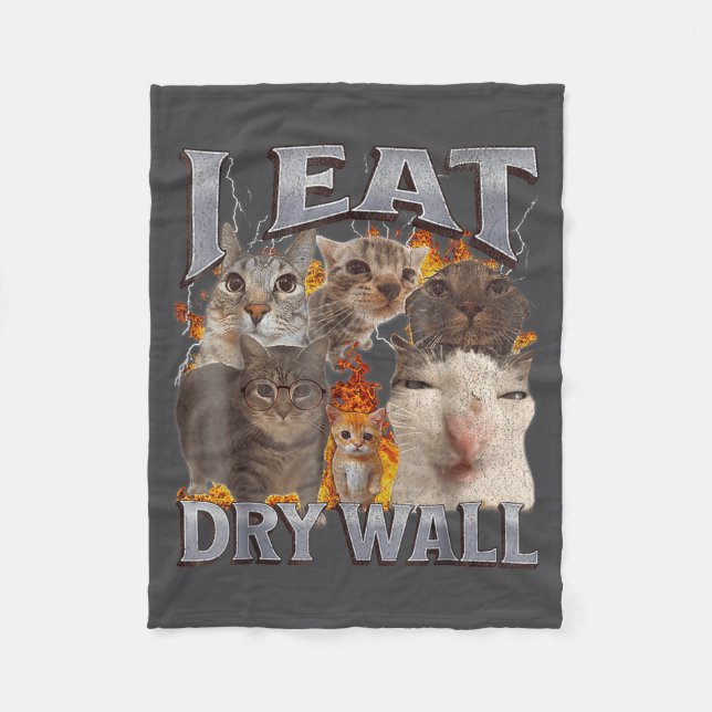 I Eat Drywall Funny Cat Meme Bootleg Graphic  Fleece Blanket (Front)