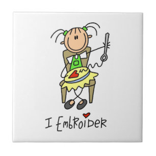 I Embroider Stick Figure Ceramic Tile