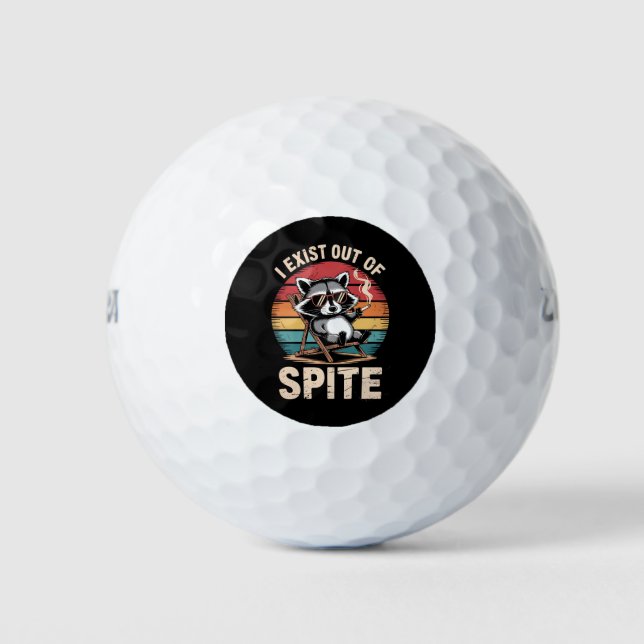 I Exist Out Of Spite Funny Racoon Vintage Golf Balls (Front)