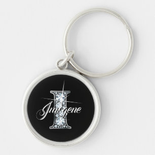 I Faux Diamond Bling Monogram Key Ring