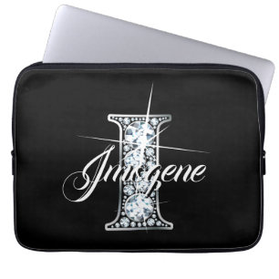 I Faux Diamond Bling Monogram Laptop Sleeve