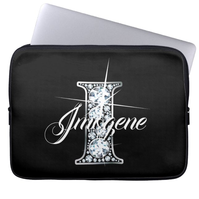 I Faux Diamond Bling Monogram Laptop Sleeve (Front)