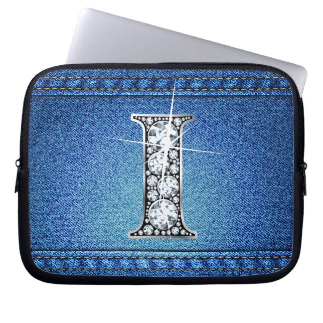 I Faux "Diamond" Denim Stitching Electronics Bag (Front)