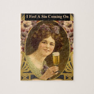 I Feel A Sin Coming On Flapper Girl with Beer Jigsaw Puzzle