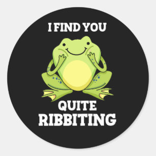 I Find You Quite Ribbiting Funny Frog Pun Dark BG Classic Round Sticker