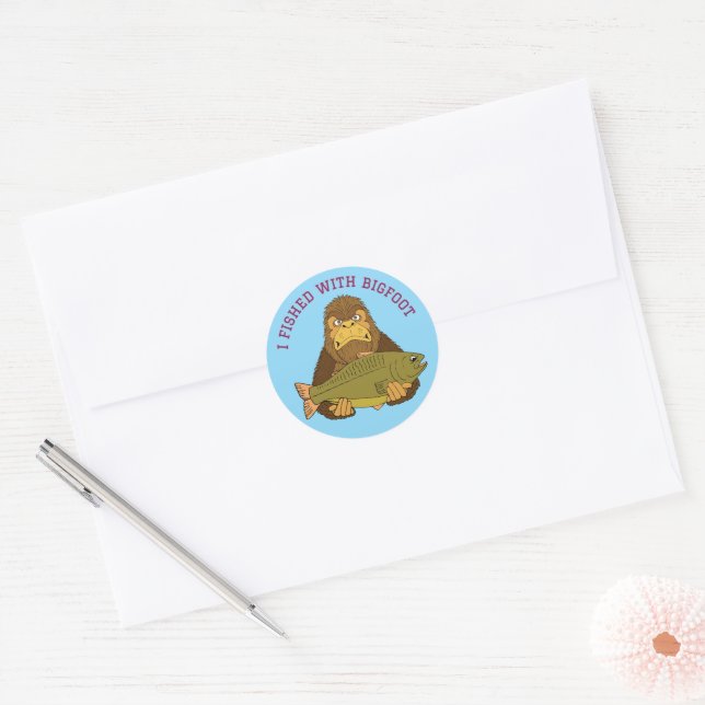 I Fished with Bigfoot Funny Fishing Quote Classic Round Sticker (Envelope)