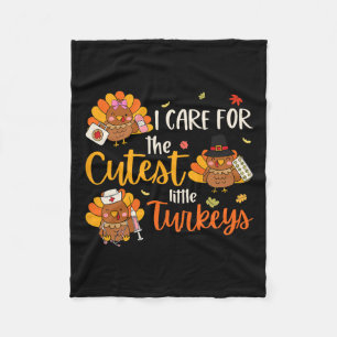 I For Cutest Little Turkey Nurse Thanksgiving Scru Fleece Blanket