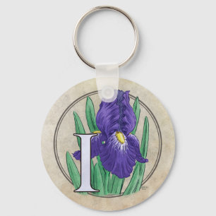 I for Iris Flower Monogram Key Ring
