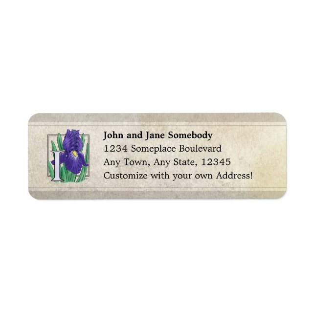 I for Iris Flower Monogram Return Address Label (Front)