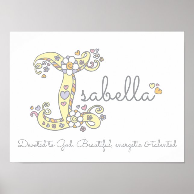 I for Isabella initial doodle art name meaning Poster (Front)