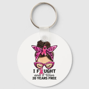 I Fought And I Won 20 Years Free Messy Bun Breast Key Ring