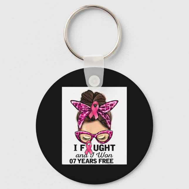 I Fought And I Won 7 Years Free Messy Bun Breast C Key Ring (Front)